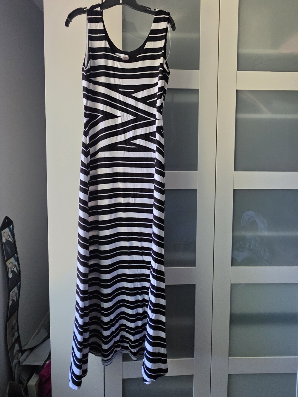 Calvin Klein Black and White Striped Sleeveless Maxi Dress